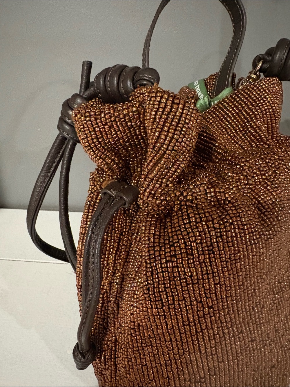 Brown Beaded Drawstring Bag - Picture 4 of 5